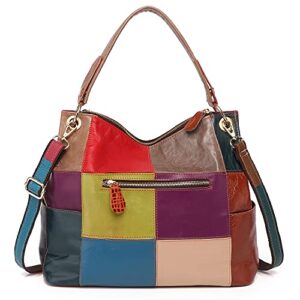 Segater Women Random Multicolor Tote Handbag Cube Splicing Design Shoulder Bag Colorful Shopper Satchel Purses