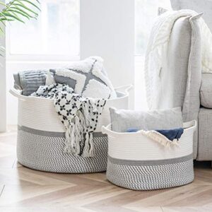 chicvita xxl extra large grey cotton rope woven basket & grey small square cotton rope basket
