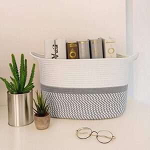 CHICVITA XXL Extra Large Grey Cotton Rope Woven Basket & Grey Small Square Cotton Rope Basket