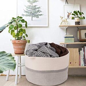 CHICVITA XXL Extra Large Grey Cotton Rope Woven Basket & Grey Small Square Cotton Rope Basket