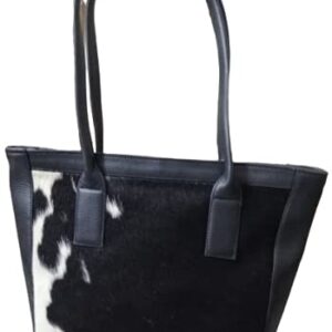 Exotic Cowhide Tote Bag Hair on black white Cowhide Women Purse Shoulder Bag (Brown)