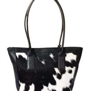 Exotic Cowhide Tote Bag Hair on black white Cowhide Women Purse Shoulder Bag (Brown)