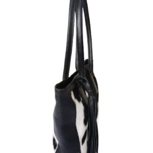 Exotic Cowhide Tote Bag Hair on black white Cowhide Women Purse Shoulder Bag (Brown)