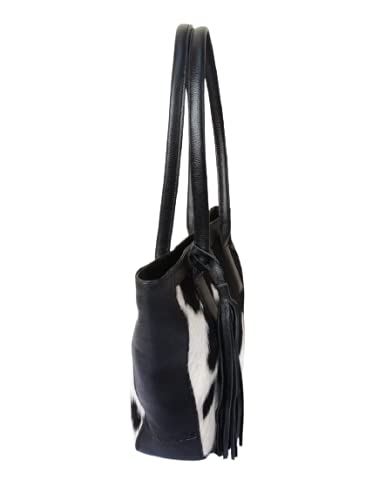 Exotic Cowhide Tote Bag Hair on black white Cowhide Women Purse Shoulder Bag (Brown)