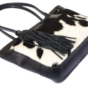 Exotic Cowhide Tote Bag Hair on black white Cowhide Women Purse Shoulder Bag (Brown)