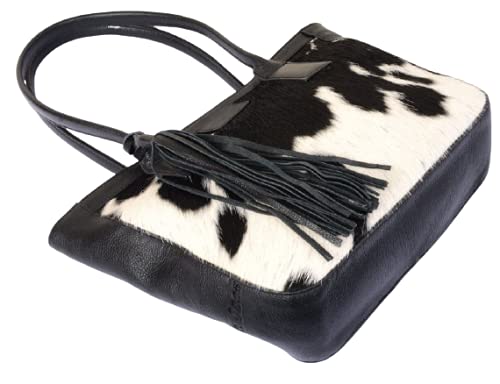 Exotic Cowhide Tote Bag Hair on black white Cowhide Women Purse Shoulder Bag (Brown)