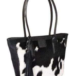 Exotic Cowhide Tote Bag Hair on black white Cowhide Women Purse Shoulder Bag (Brown)