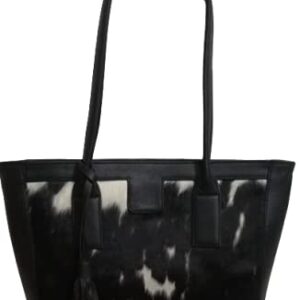 Exotic Cowhide Tote Bag Hair on black white Cowhide Women Purse Shoulder Bag (Brown)