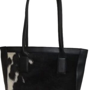 Exotic Cowhide Tote Bag Hair on black white Cowhide Women Purse Shoulder Bag (Brown)