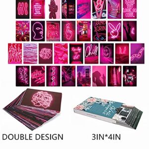 Wall Collage Kit Aesthetic Pictures, Pink Room Decor Aesthetic,Double-Sided Printing 50 Pcs Boho Decor Room Decor for Teen Girls, Wall Art Plants Photo Collage Kit for Wall Aesthetic (Pink)