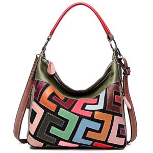 segater women random multicolor hobo handbag letter splicing design shoulder purse colorful shopper crossbody satchel