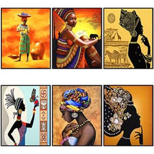 outus 6 pieces african wall art painting ethnic ancient retro canvas picture black woman ethnic ancient theme diamond girl for home bedroom bathroom wall decor, unframed