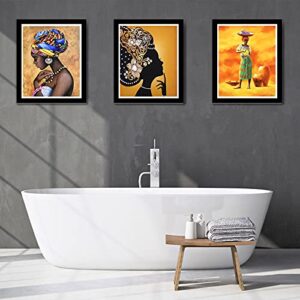 Outus 6 Pieces African Wall Art Painting Ethnic Ancient Retro Canvas Picture Black Woman Ethnic Ancient Theme Diamond Girl for Home Bedroom Bathroom Wall Decor, Unframed