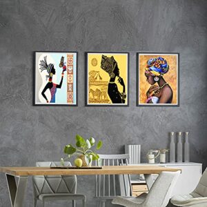 Outus 6 Pieces African Wall Art Painting Ethnic Ancient Retro Canvas Picture Black Woman Ethnic Ancient Theme Diamond Girl for Home Bedroom Bathroom Wall Decor, Unframed