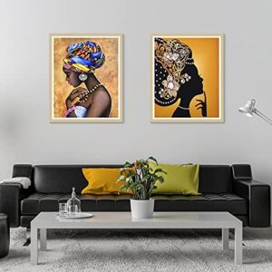 Outus 6 Pieces African Wall Art Painting Ethnic Ancient Retro Canvas Picture Black Woman Ethnic Ancient Theme Diamond Girl for Home Bedroom Bathroom Wall Decor, Unframed