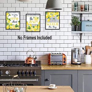 HLNIUC Lemon signs Art Prints, Inspirational Blue Pattern Yellow Lemon Pictures Set Of 6(8”X10”, Unframed), Fruit Botanical Poster Green Leaf Modern Wall Art For Bed Room Living Room Kitchen Decor