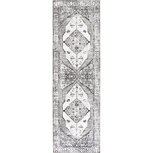 nuLOOM Gladys Machine Washable Vintage Medallion Runner Rug, 2' 6" x 8', Light Grey