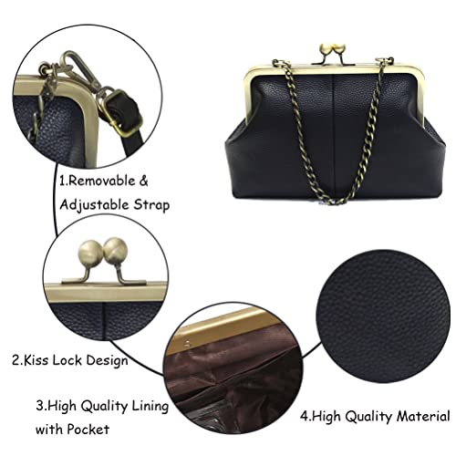 Abuyall Women Small Kiss Lock Handbag Fabric Evening Purse Chain Strap Crossbody Shoulder Bag Black