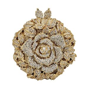 boutique de fgg round shape rose flower crystal clutch purses for women formal evening bags wedding party handbags (small,gold&silver)