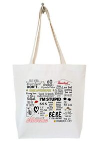 why z i’m stupid eat glass tv quotes calico tote bag gifts, natural-cream, medium