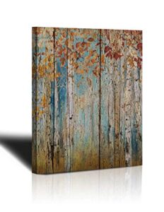 canvas wall art yellow tree forest landscape picture prints, rustic modern birch trees nature woods abstract painting artwork 12″x16″ wood gallery and framed for home office living room bedroom decor