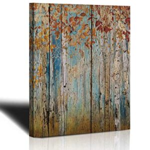 Canvas Wall Art Yellow Tree Forest Landscape Picture Prints, Rustic Modern Birch Trees Nature Woods Abstract Painting Artwork 12"x16" Wood Gallery and Framed for Home Office Living Room Bedroom Decor