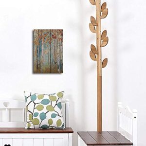 Canvas Wall Art Yellow Tree Forest Landscape Picture Prints, Rustic Modern Birch Trees Nature Woods Abstract Painting Artwork 12"x16" Wood Gallery and Framed for Home Office Living Room Bedroom Decor