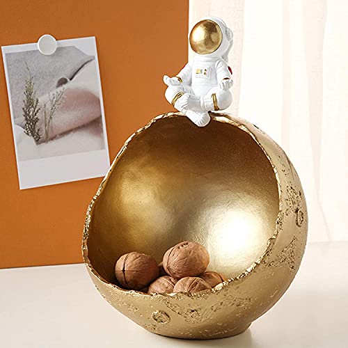 Joylern Resin Astronaut Statue Storage Box Astronaut Candy Bowl Key Storage Bowl Holder for Home Living Room Table Decor - Golden