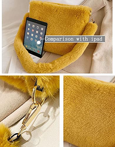 Women Soft Faux Fur Shoulder Bag Fuzzy Leopard Print Handbags Plush Tote Bags Clutch Purse (Black)