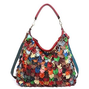 segater women random multicolor handbag leaf splicing shoulder bag colorful shopper satchel purses