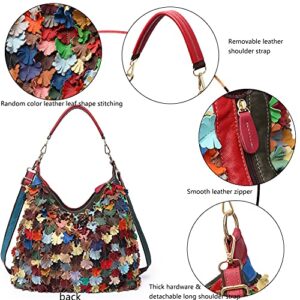 Segater Women Random Multicolor Handbag Leaf Splicing Shoulder Bag Colorful Shopper Satchel Purses