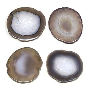 folkor life natural agate coasters for drinks, geode stone coasters agate slices set of 4 gemstone drinkware bar glass coasters for coffee table, 3.5-4″ agate decor for home housewarming gift birthday