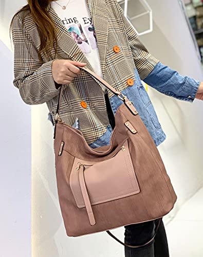 Hobo Bags for Women Leather Embossed Pink Large Crossbody Bag Womens Casual Hobo Purses and Handbags Tote Shoulder Bags