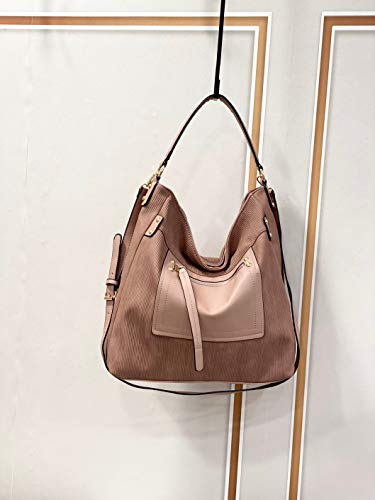 Hobo Bags for Women Leather Embossed Pink Large Crossbody Bag Womens Casual Hobo Purses and Handbags Tote Shoulder Bags