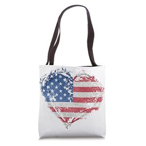vintage usa heart shape american flag stylish design tote bag
