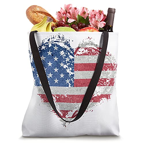 Vintage USA Heart Shape American Flag Stylish Design Tote Bag