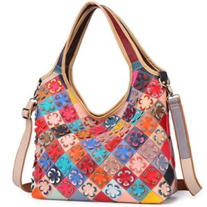 segater womens multicoloured handbag genuine leather purses colorful flower stitching shoulder bag vintage tote satchels