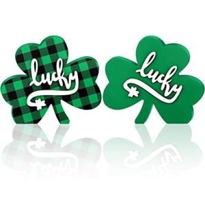 hicarer 2 pieces st. patrick’s day decor wooden shamrock decor with 3d lucky pattern green irish st. patrick’s day sign for desk, wall, office and home decor