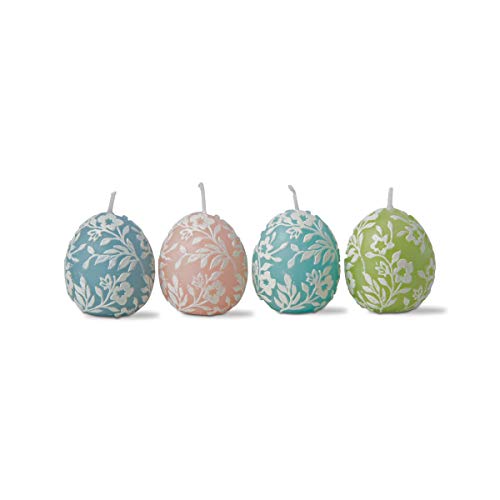 TAG Petunia Hand-painted Blue Pink Green Floral Egg Shaped Easter Candles Set of 4 Gift Decorations Red