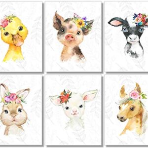 Baby Farm Animals Wall Art Prints - Nursery Decor - Set of 6-8x10 - Unframed - Watercolor