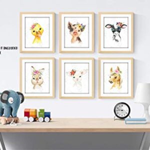 Baby Farm Animals Wall Art Prints - Nursery Decor - Set of 6-8x10 - Unframed - Watercolor