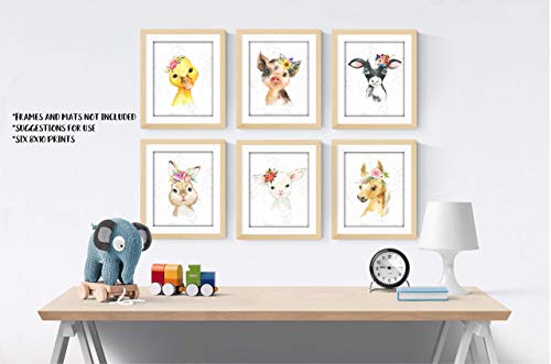 Baby Farm Animals Wall Art Prints - Nursery Decor - Set of 6-8x10 - Unframed - Watercolor