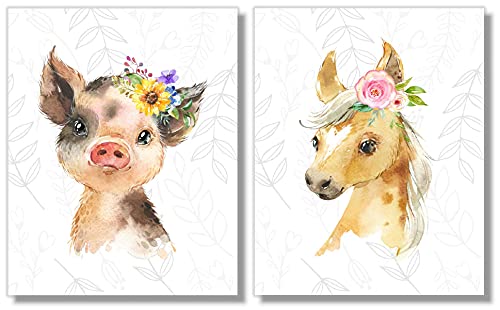 Baby Farm Animals Wall Art Prints - Nursery Decor - Set of 6-8x10 - Unframed - Watercolor