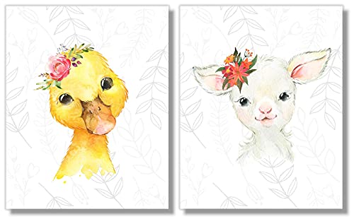 Baby Farm Animals Wall Art Prints - Nursery Decor - Set of 6-8x10 - Unframed - Watercolor