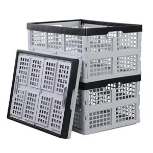 xowine 30 l plastic collapsible storage crate, 3-pack stacking folding storage crates, gray, f