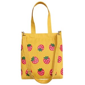 amosfun hobo bag crossbody 1 pc canvas bag strawberry printed woman crossbody bag shoulder bag (yellow)