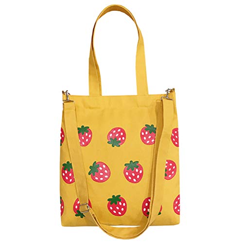 Amosfun hobo Bag Crossbody 1 Pc Canvas Bag Strawberry Printed Woman Crossbody Bag Shoulder Bag (Yellow)