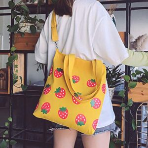 Amosfun hobo Bag Crossbody 1 Pc Canvas Bag Strawberry Printed Woman Crossbody Bag Shoulder Bag (Yellow)