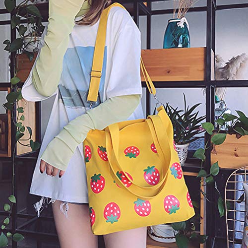 Amosfun hobo Bag Crossbody 1 Pc Canvas Bag Strawberry Printed Woman Crossbody Bag Shoulder Bag (Yellow)