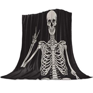 flannel fleece blanket funny skull skeleton ultra soft lightweight throw blankets creative art skull halloween victory warm cozy bed couch for travel all reason, 40×50